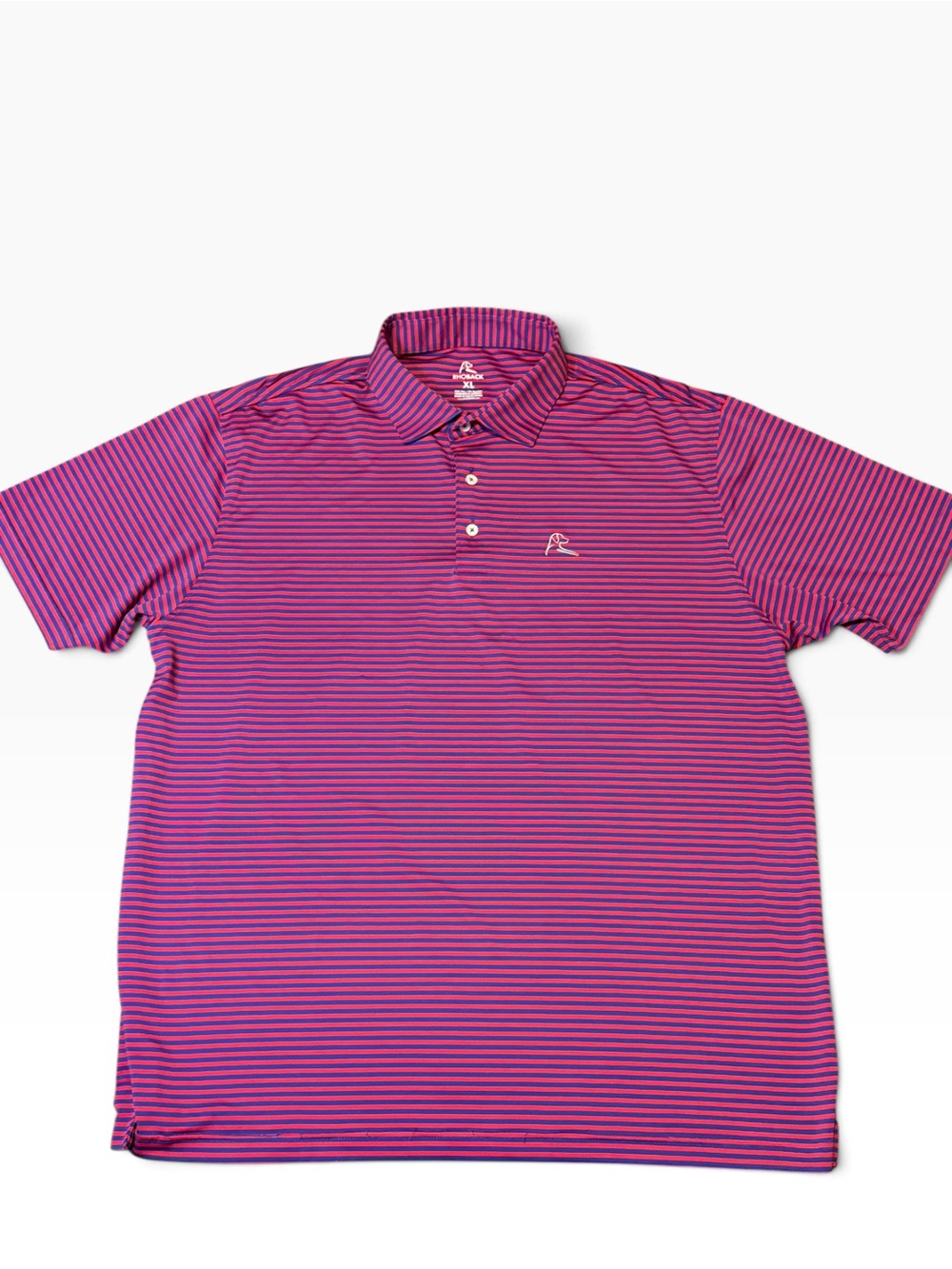 Rhoback Men's Red and Blue Striped Polo Shirt Short Sleeve Size XL Golf
